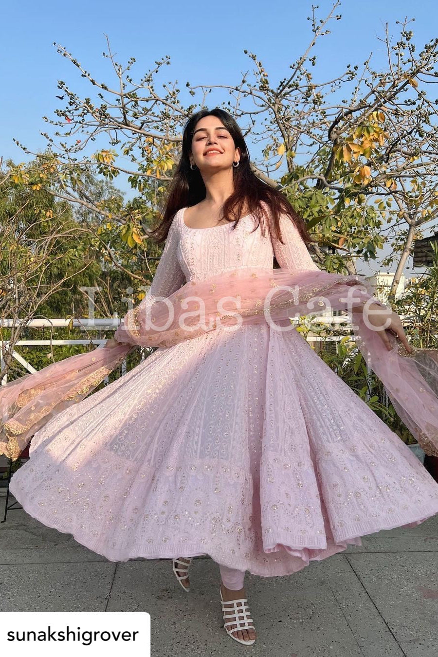 Sonakshi Grover In Our Baby Pink Lakhnavi Flared Anarkali